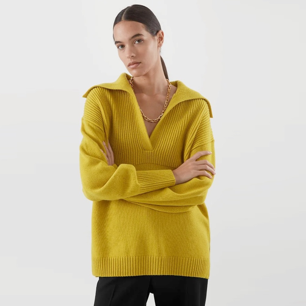 COS Yellow Mustard Spread Collar Wool Sweater